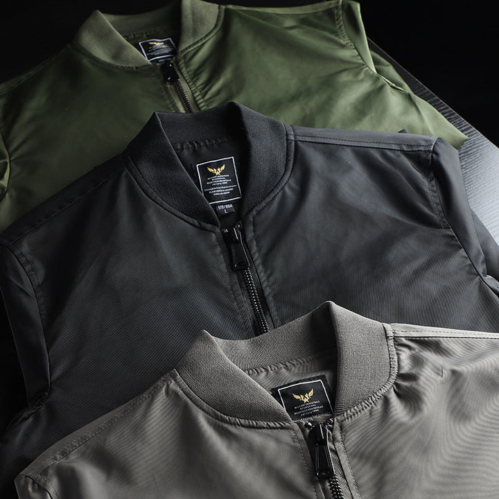 Men's Wind-Resistant Bomber Jacket with Arm Pocket in MA-1 Style