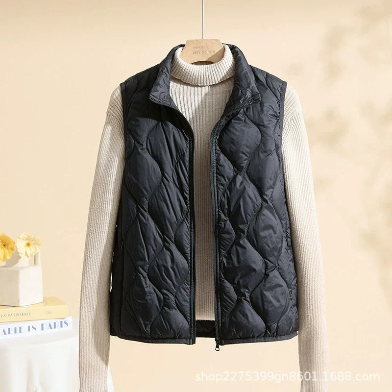 Women's High Collar Padded Vest with Pockets