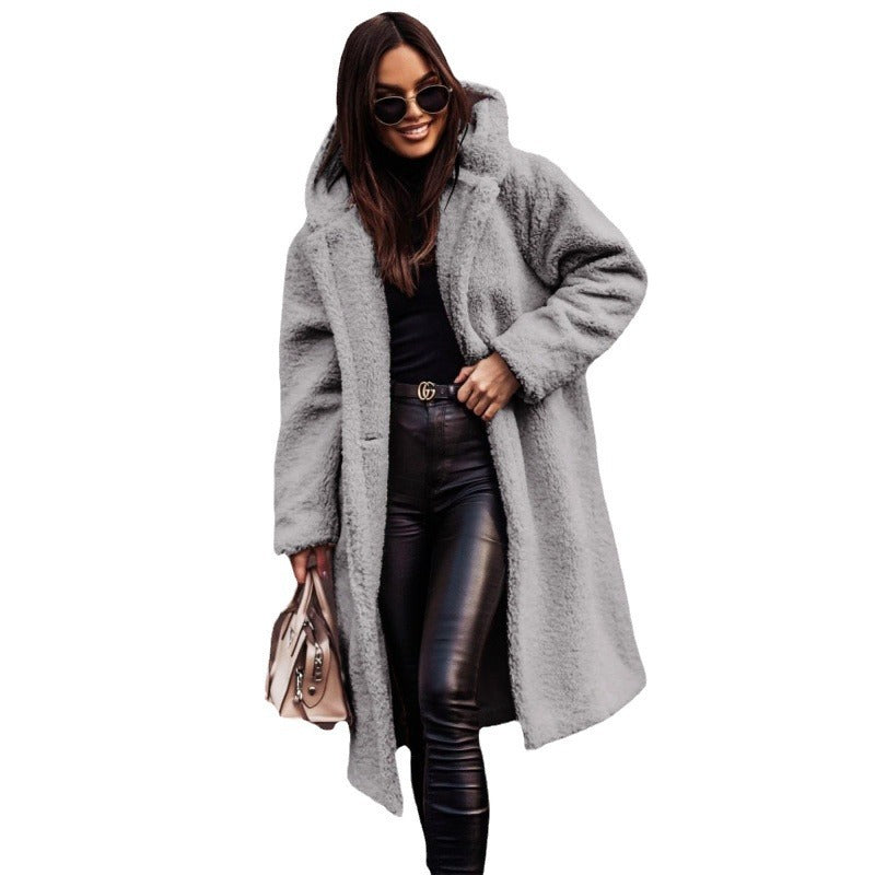 Women's Hooded Teddy Coat with Oversized Buttons