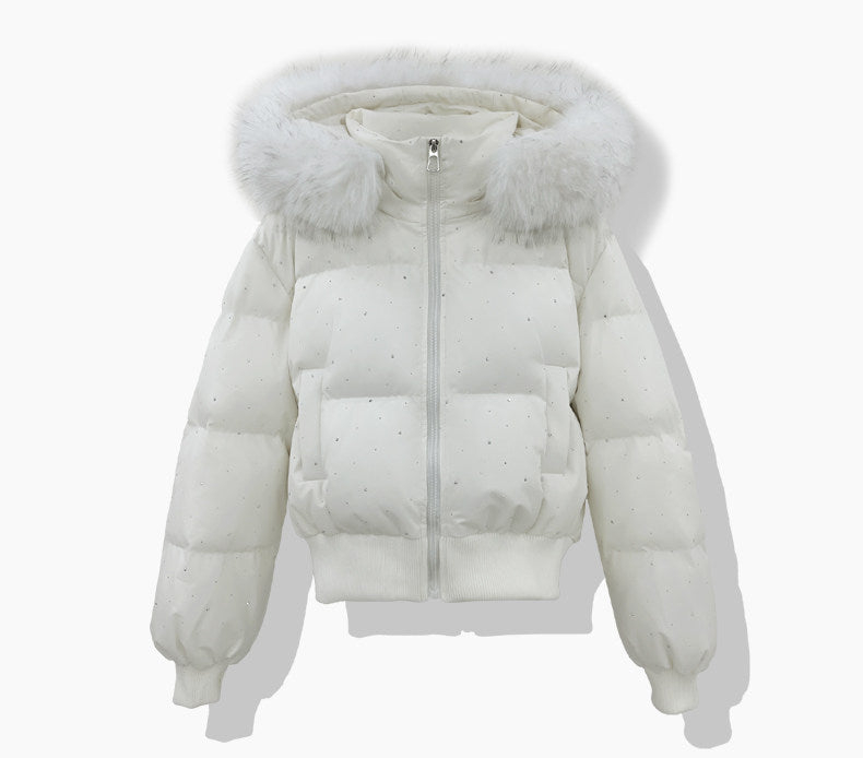 Women's Short Quilted Jacket with Detachable Hood