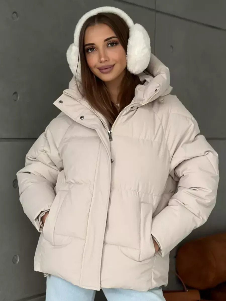 Women's Oversized Hooded Padded Jacket with Pockets
