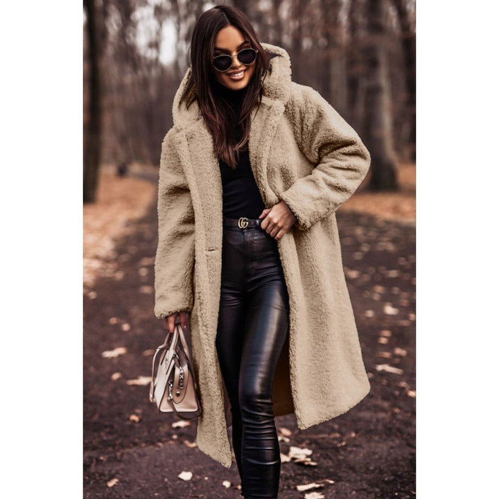 Women's Hooded Teddy Coat with Oversized Buttons