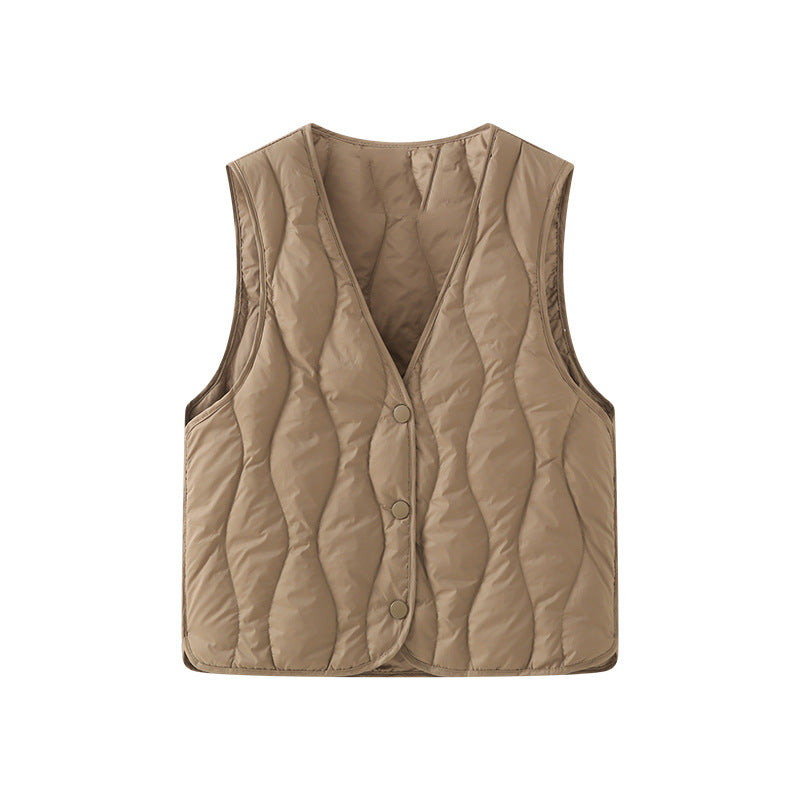 Women's Quilted Thermal Vest with V-Neck and Snap Closure