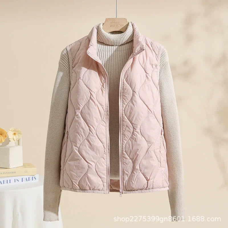 Women's High Collar Padded Vest with Pockets