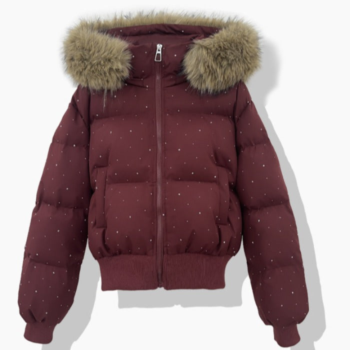 Women's Short Quilted Jacket with Detachable Hood