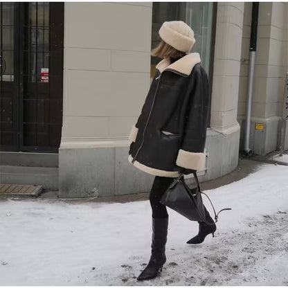Chaqueta aviador extragrande para mujer con suave forro de borreguito teddy
