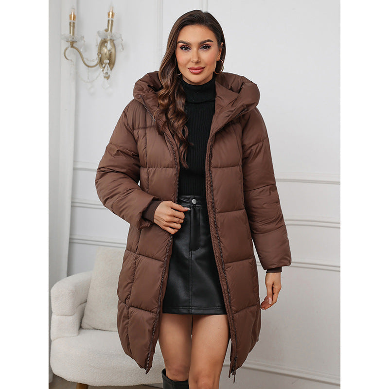 Women's A-Line Thermal Parka with Hood and Two-Way Zipper
