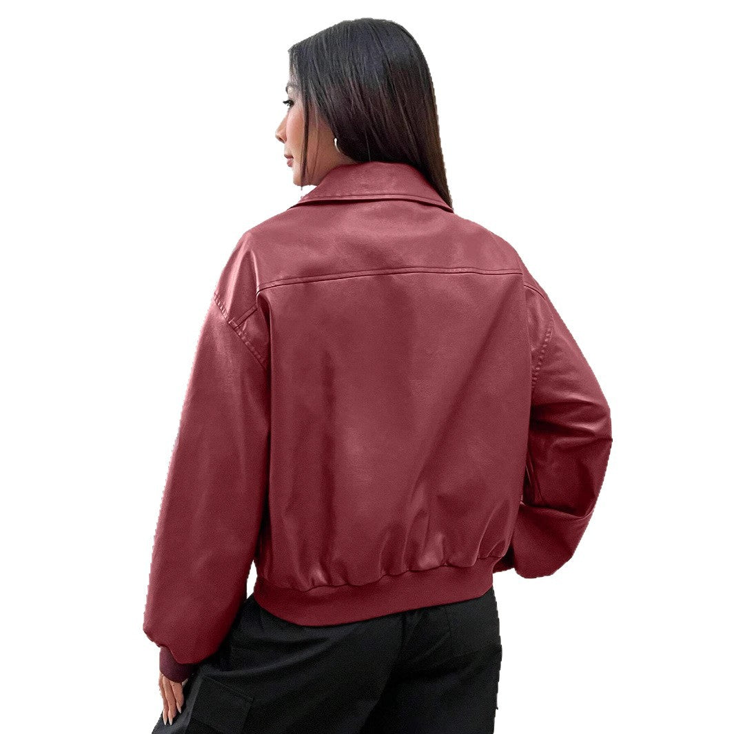 Women's Classic Collar Full Zip Bomber Jacket