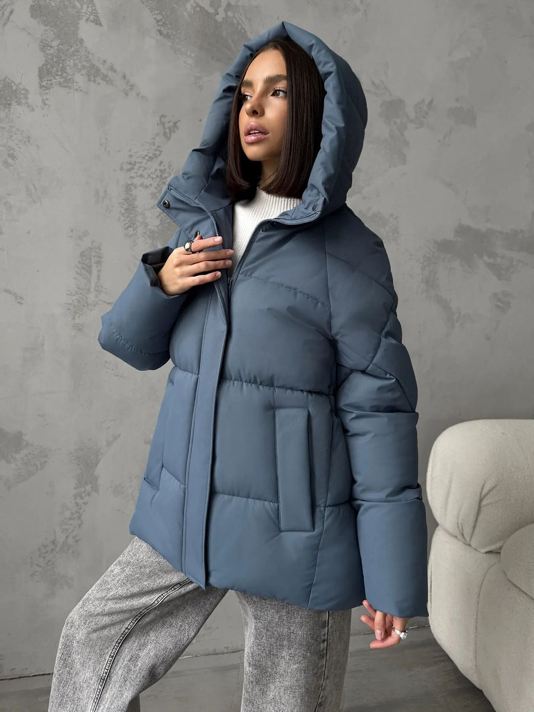 Women's Oversized Hooded Padded Jacket with Pockets