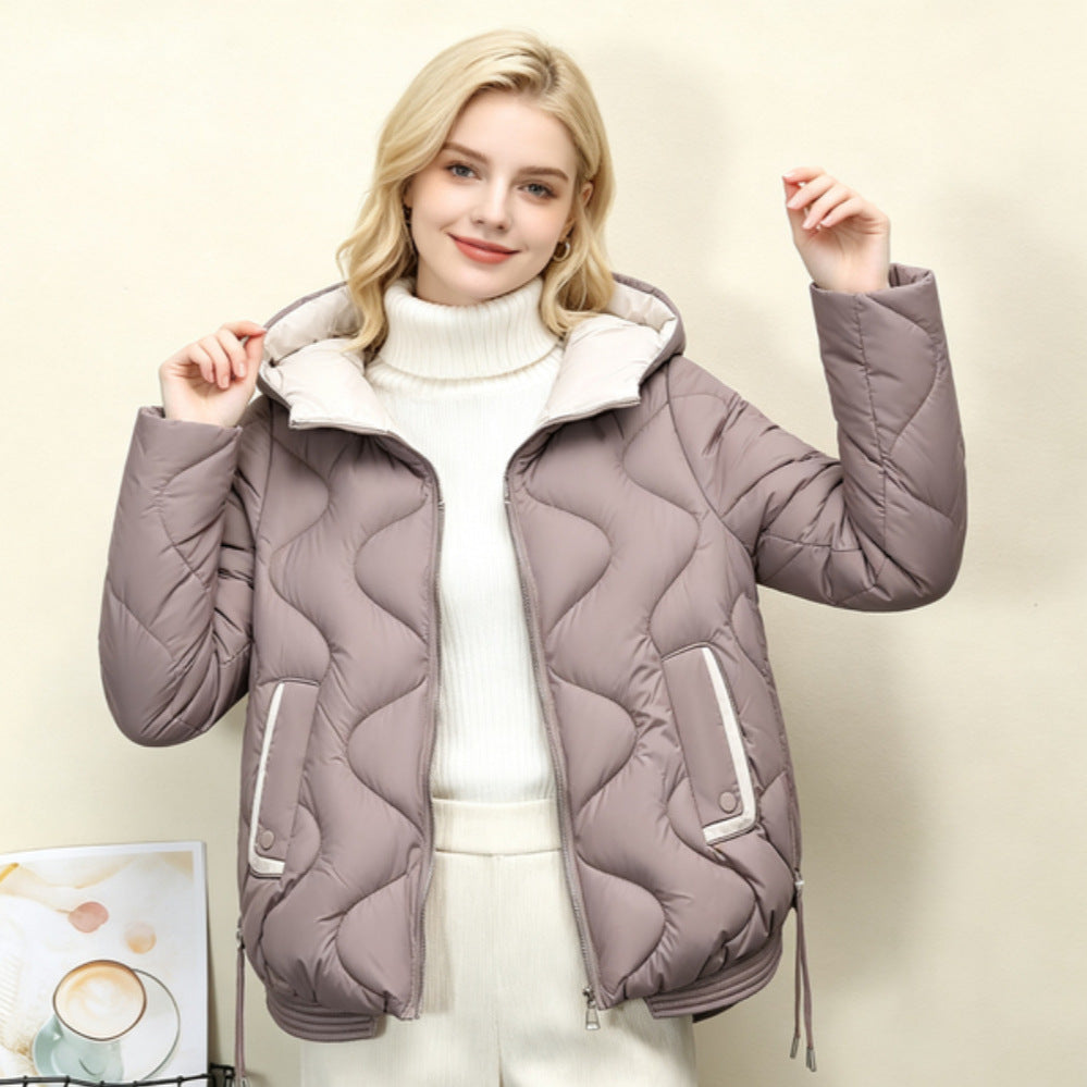 Women's Padded Short Jacket with Heart Quilting and Hood