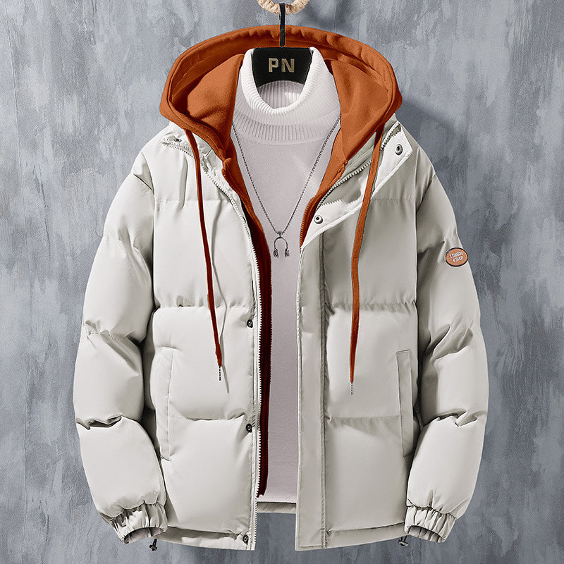 Men's Hooded Padded Quilted Jacket with Two-Way Zipper