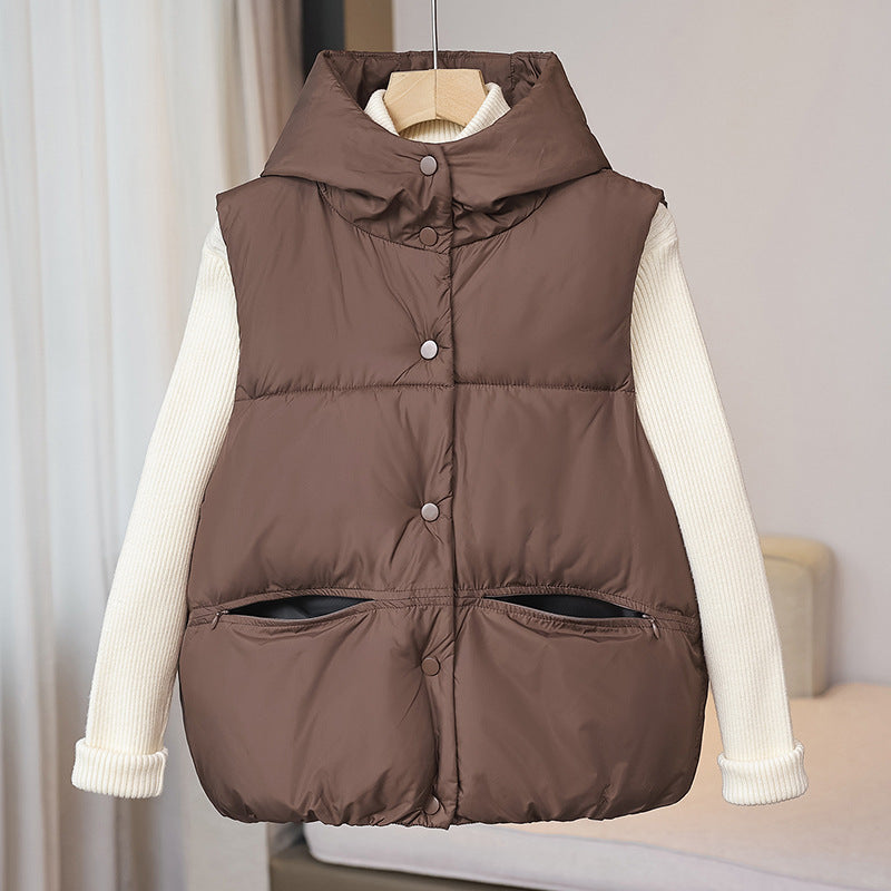Women's Insulated Thermal Vest with Stand-up Collar and Zipper Pockets