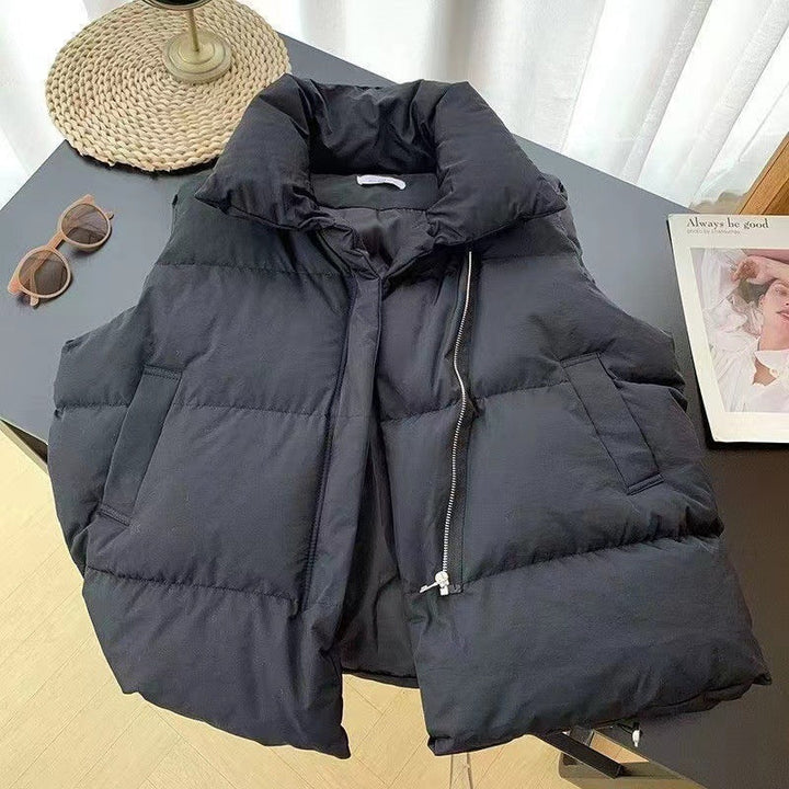 Women's Padded Quilted Vest with Shawl Collar and Drawstring Hem