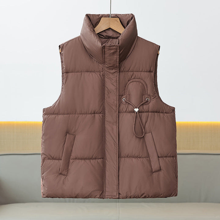Women's Lightweight Padded Vest with High Collar and Cord Detail
