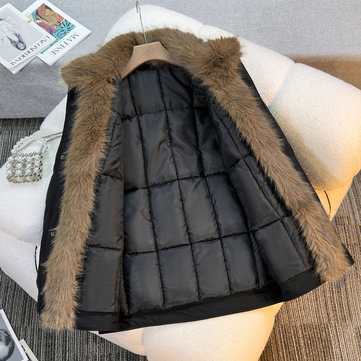 Women's Mid-Length Winter Parka with Detachable Faux Fur Collar