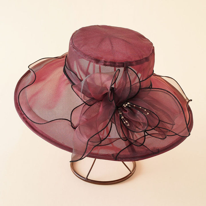 Women's Sun Hat with Mesh Design and Bow Details