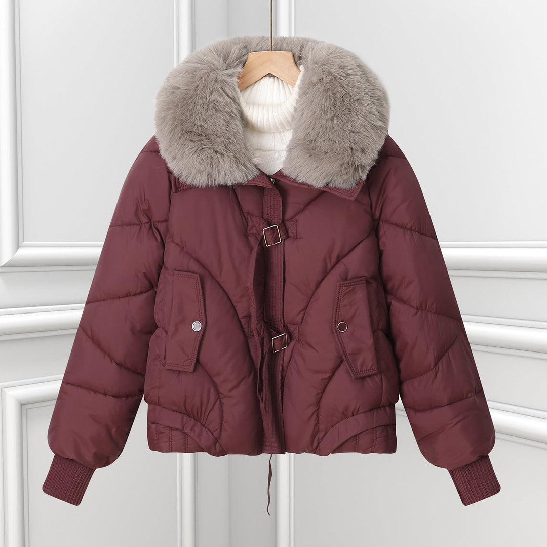 Women's Short Blouson Jacket with Shawl Collar and Drawstring Hem