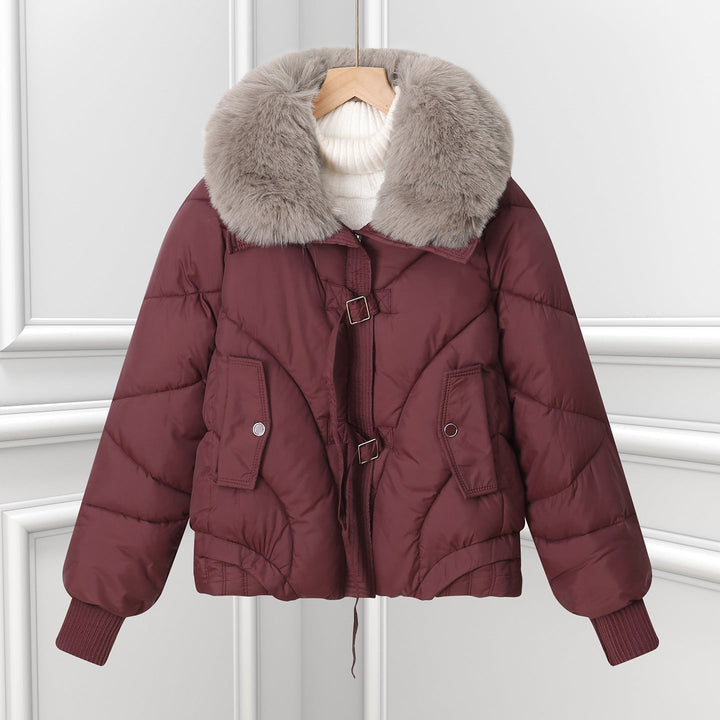 Women's Short Blouson Jacket with Shawl Collar and Drawstring Hem