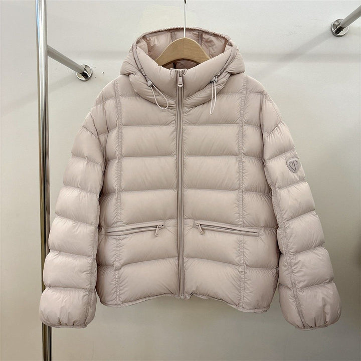 Women's Short Thermo Quilted Jacket with Hood and Zipper Pockets