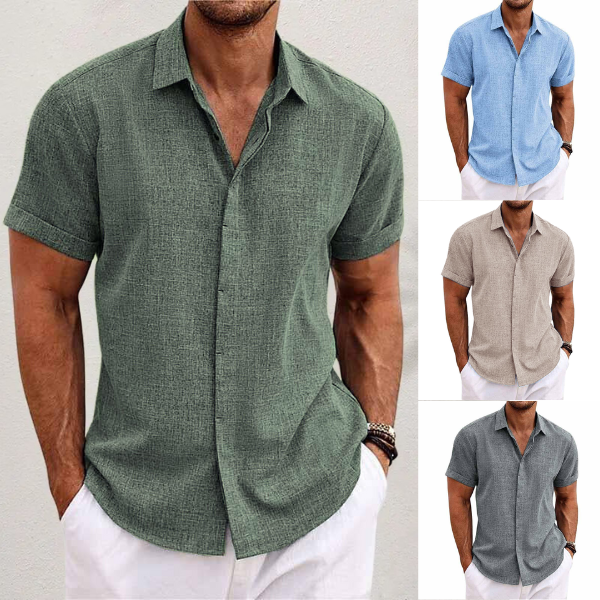 Oliveros | Men’s Short-Sleeve Cotton-Linen Casual Shirt-Omni Prime Goods