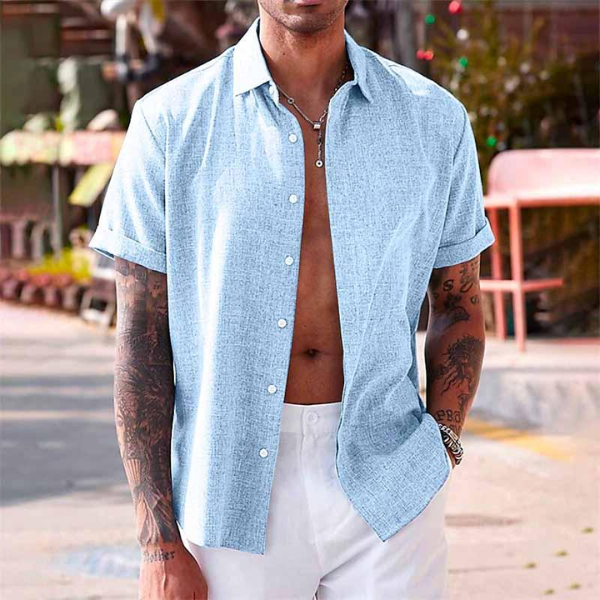 Oliveros | Men’s Short-Sleeve Cotton-Linen Casual Shirt-Omni Prime Goods