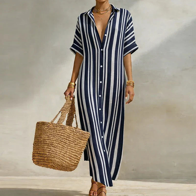 Olivia | Women's Linen Long Shirt Dress-Omni Prime Goods