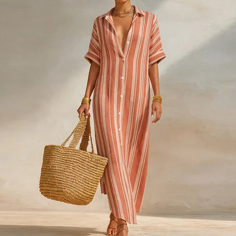 Olivia | Women's Linen Long Shirt Dress-Omni Prime Goods