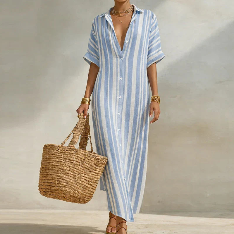 Olivia | Women's Linen Long Shirt Dress-Omni Prime Goods
