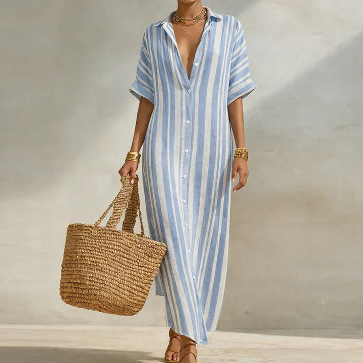 Olivia | Women's Linen Long Shirt Dress-Omni Prime Goods