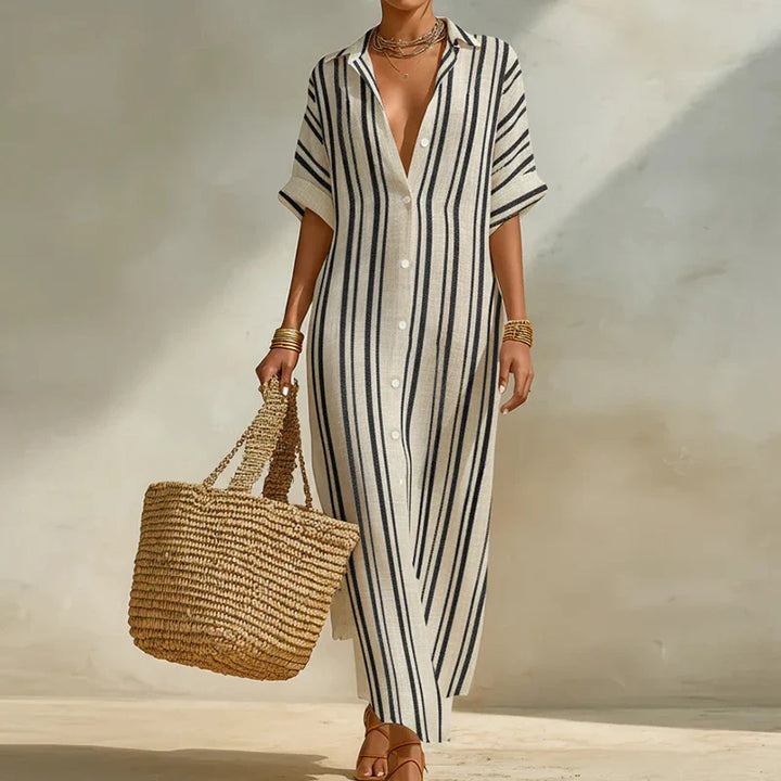 Olivia | Women's Linen Long Shirt Dress-Omni Prime Goods