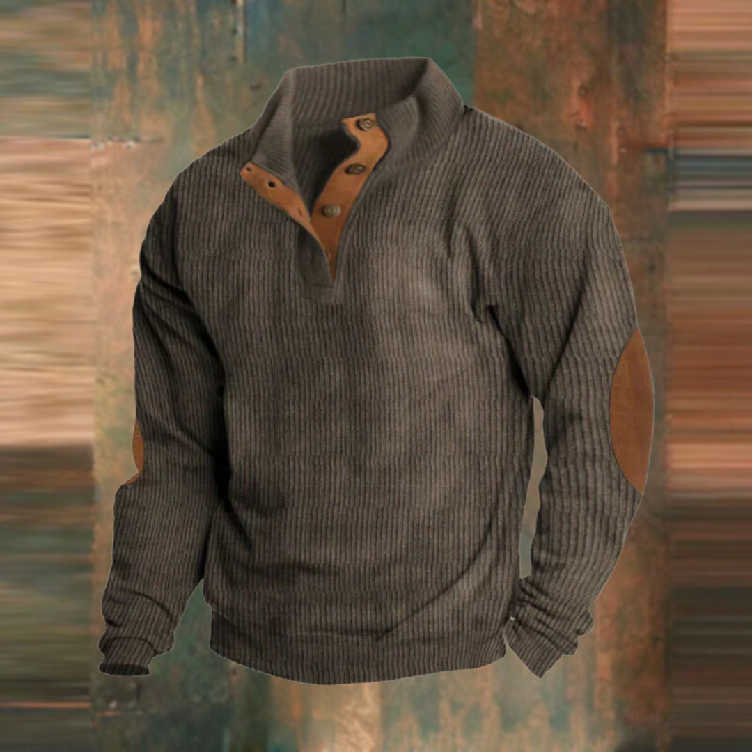 Retro-Pullover für Herren mit gerippter Textur und Ellenbogenpatches