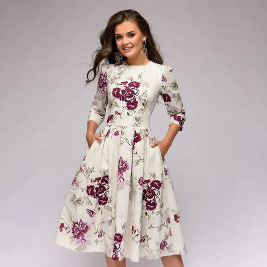 Patricia | Women's A-Line Midi Dress with Pockets-Omni Prime Goods