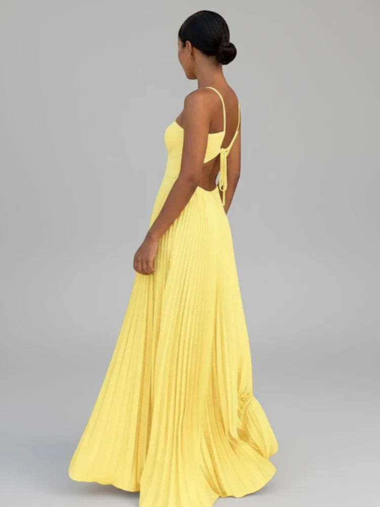 Elegant Pleated A-Line Maxi Dress for Women