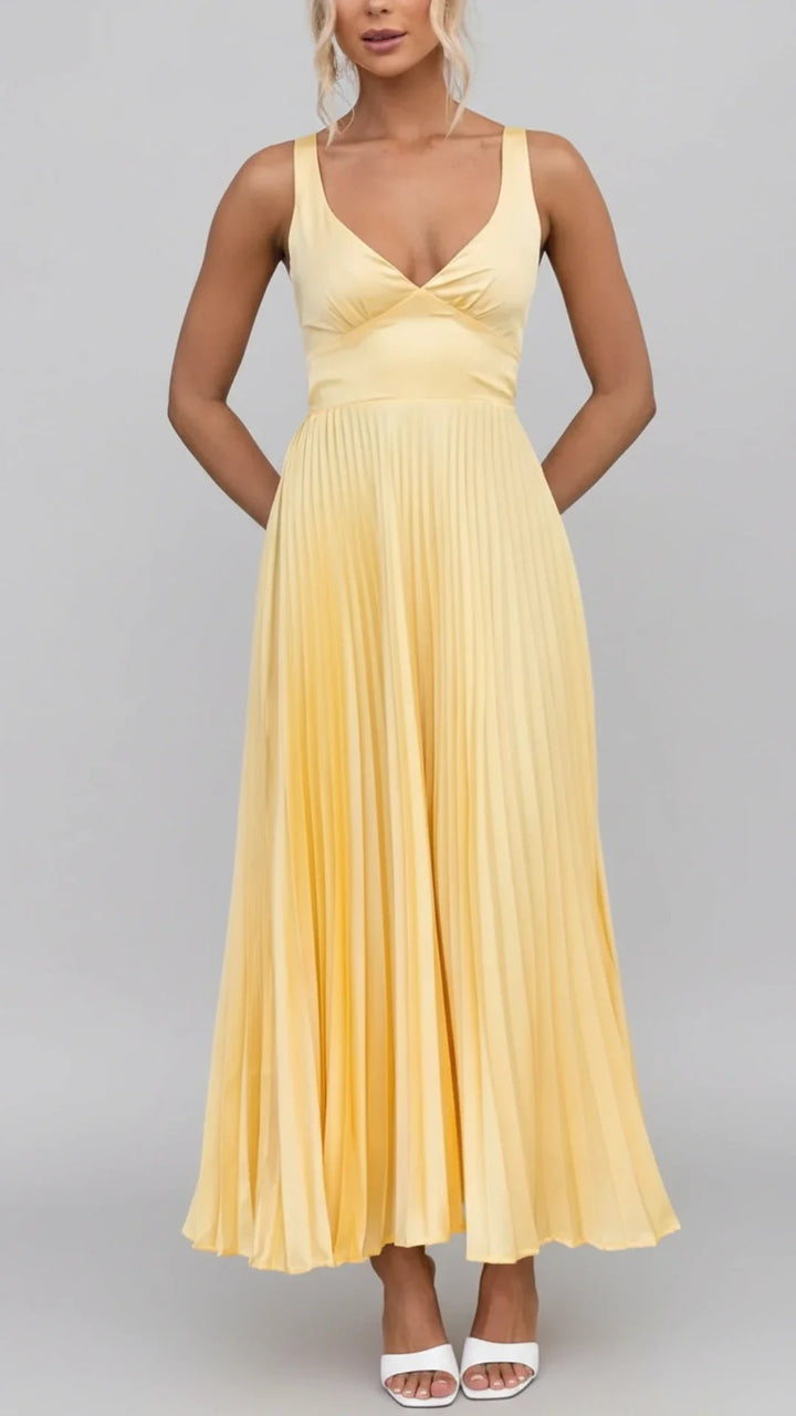 Elegant Pleated A-Line Maxi Dress for Women