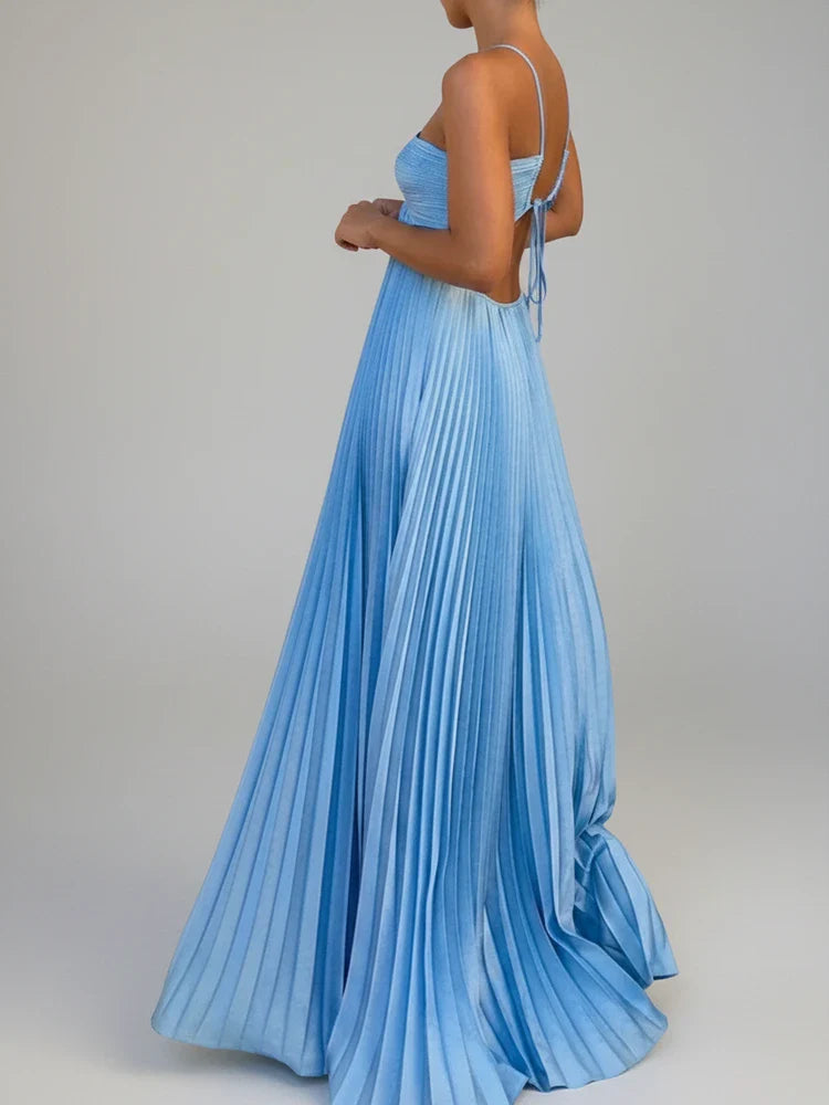 Elegant Pleated A-Line Maxi Dress for Women
