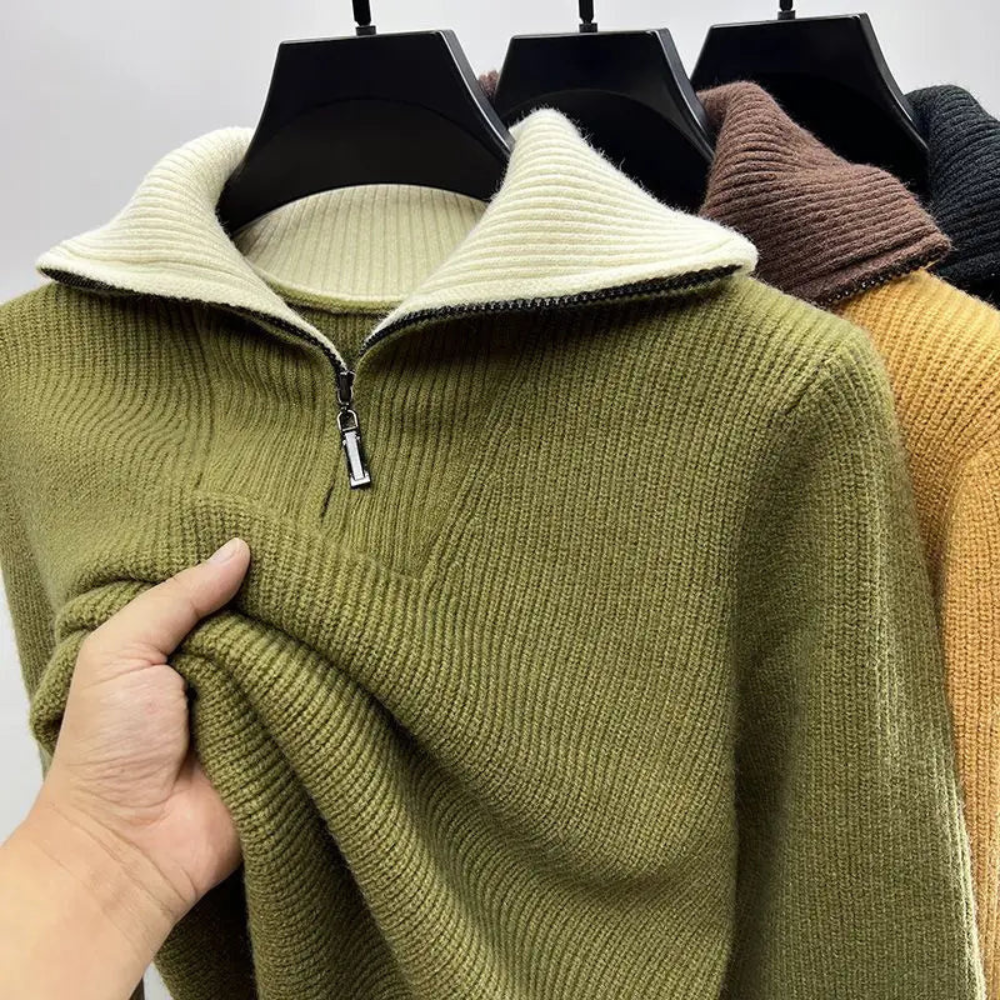 Men's Sporty Elegant Stand-Up Collar Pullover with Zipper