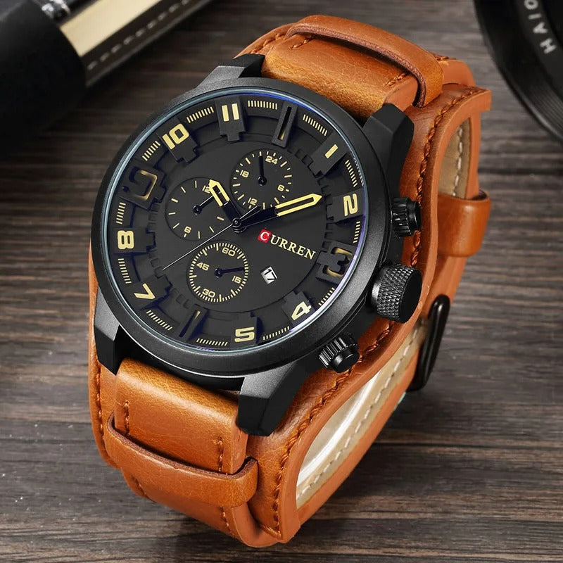 Men's Elegant Chronograph Leather Watch