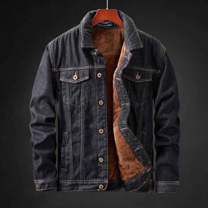 Men's Padded Denim Jacket with Cozy Fleece Lining