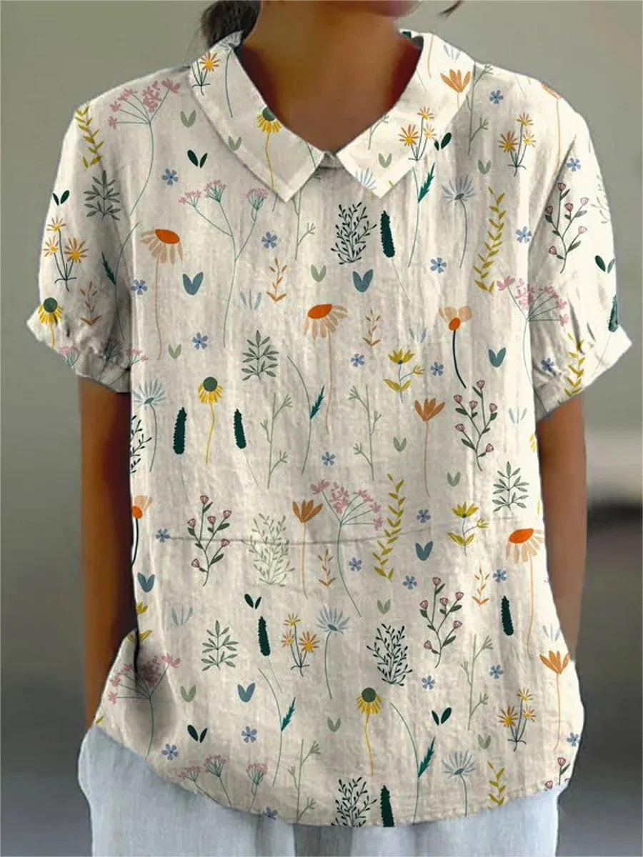 Raelyn | Women's Floral Pattern Short-Sleeve Blouse with Collar | Casual-Omni Prime Goods