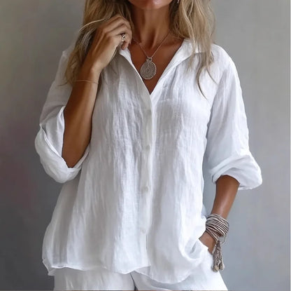 Raina | Women's Breathable Linen Button-Up Shirt-Omni Prime Goods