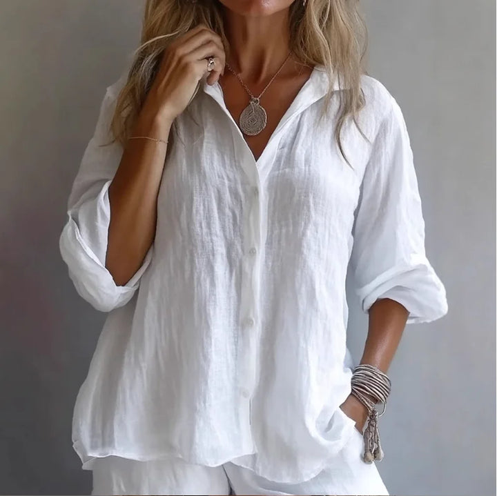 Raina | Women's Breathable Linen Button-Up Shirt-Omni Prime Goods