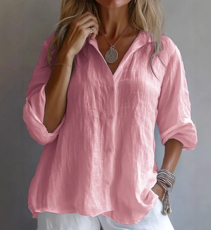Raina | Women's Breathable Linen Button-Up Shirt-Omni Prime Goods