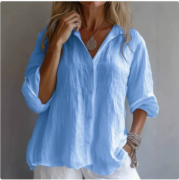 Raina | Women's Breathable Linen Button-Up Shirt-Omni Prime Goods