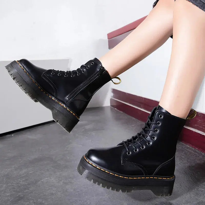 Rebellina | Women's Leather Platform Boots – Stylish Urban Comfort-Omni Prime Goods