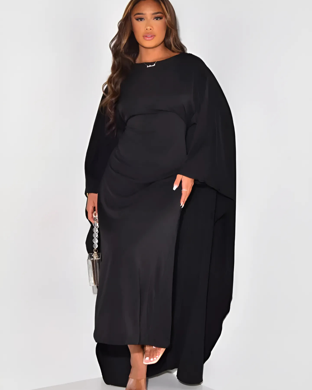 Reine | Women's Maxi Dress with Draped Sleeves - Elegant Design