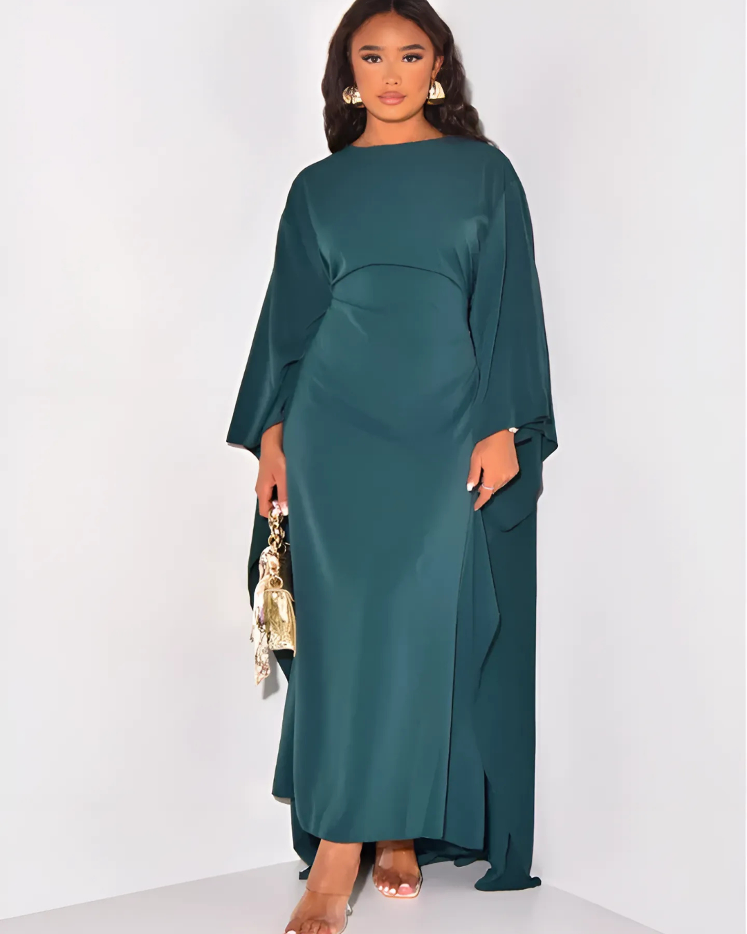 Reine | Women's Maxi Dress with Draped Sleeves - Elegant Design