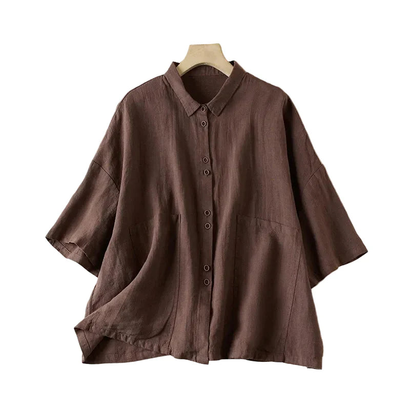 Rosalie | Women's Relaxed Linen Button-Up Blouse-Omni Prime Goods