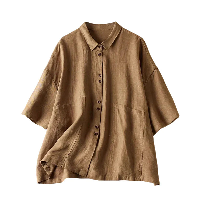 Rosalie | Women's Relaxed Linen Button-Up Blouse-Omni Prime Goods