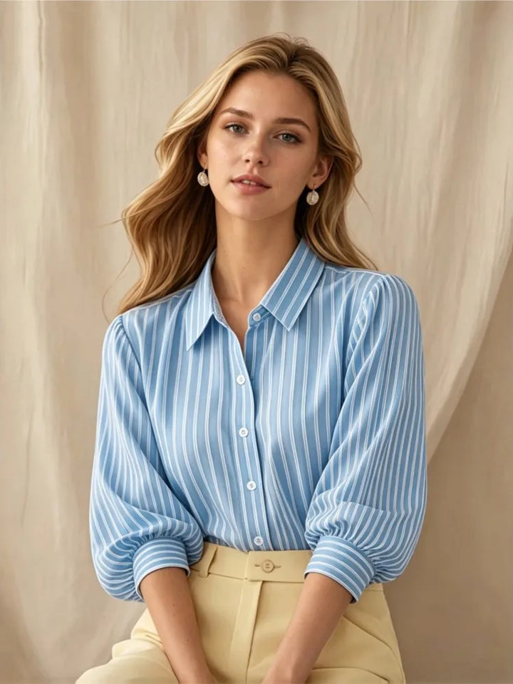 Rosalinda | Women's Striped Puff Sleeve Top-Omni Prime Goods