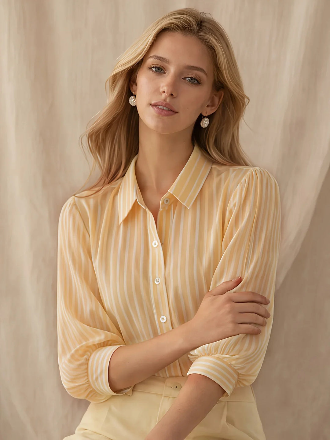 Rosalinda | Women's Striped Puff Sleeve Top-Omni Prime Goods